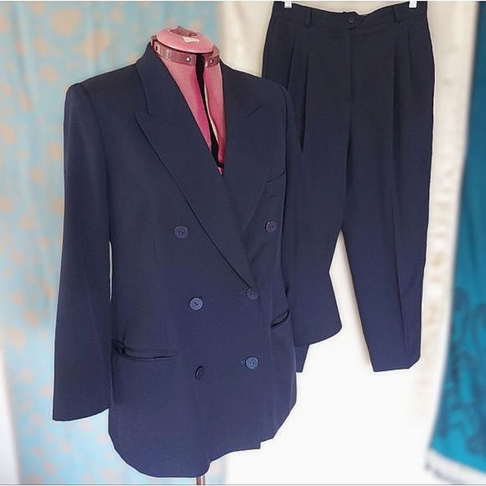 Vtg 80s Rodier navy matching pantsuit